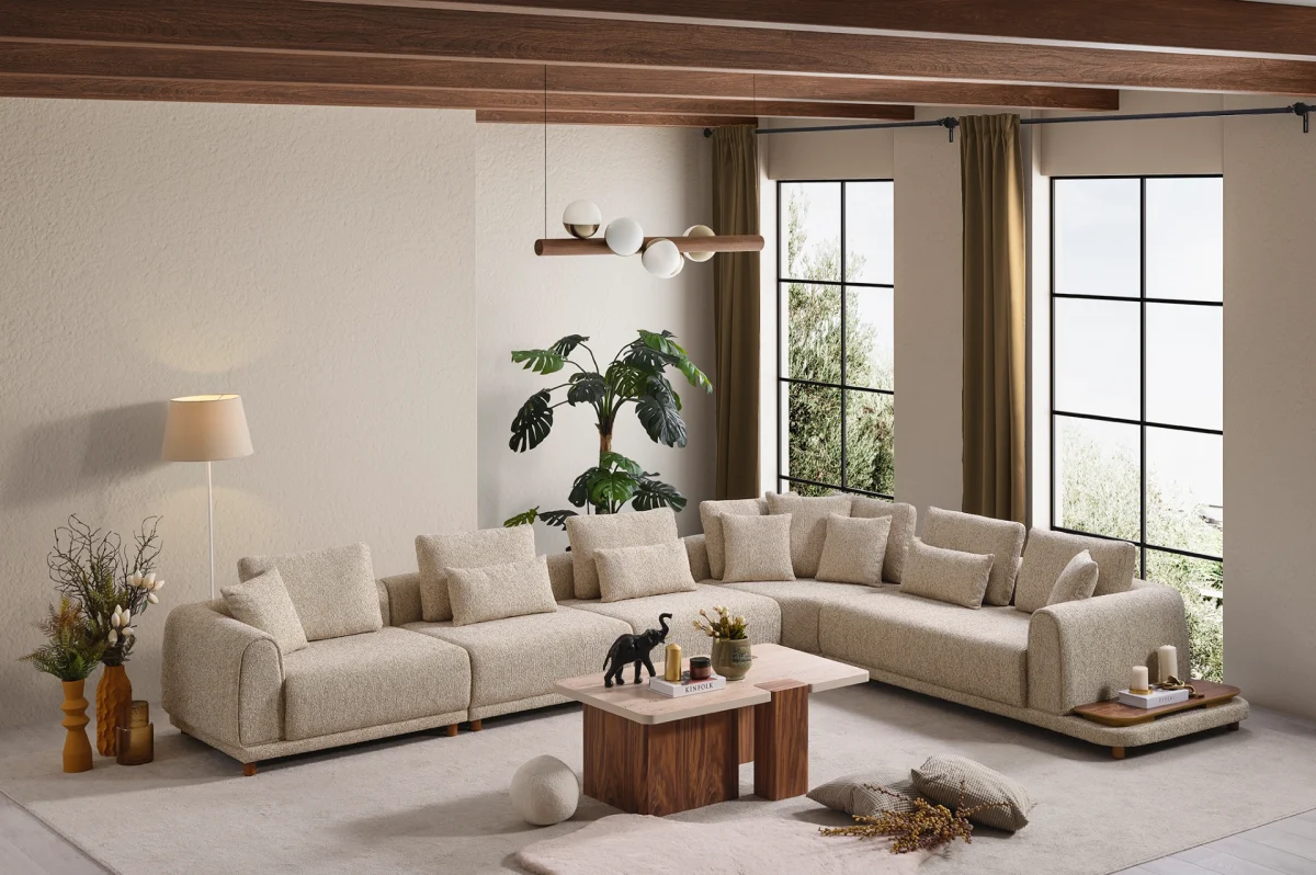 The Elysian Modular Corner Sofa redefines the seating experience with its cloud-soft comfort and stylish fabric upholstery. A versatile masterpiece designed for modern European living spaces.