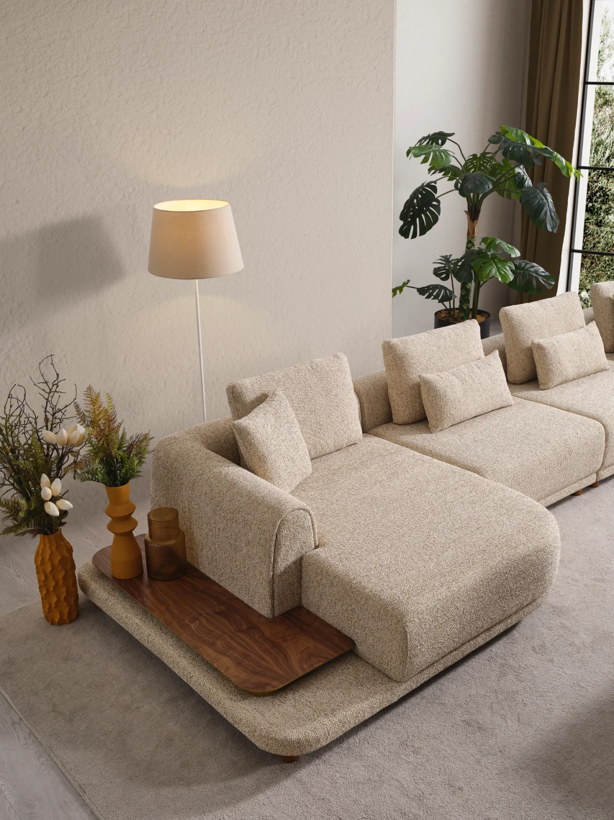 The Elysian Corner Sofa redefines seating with its cloud-like comfort, stylish upholstery, and integrated side tables. A versatile masterpiece for the modern European lifestyle.