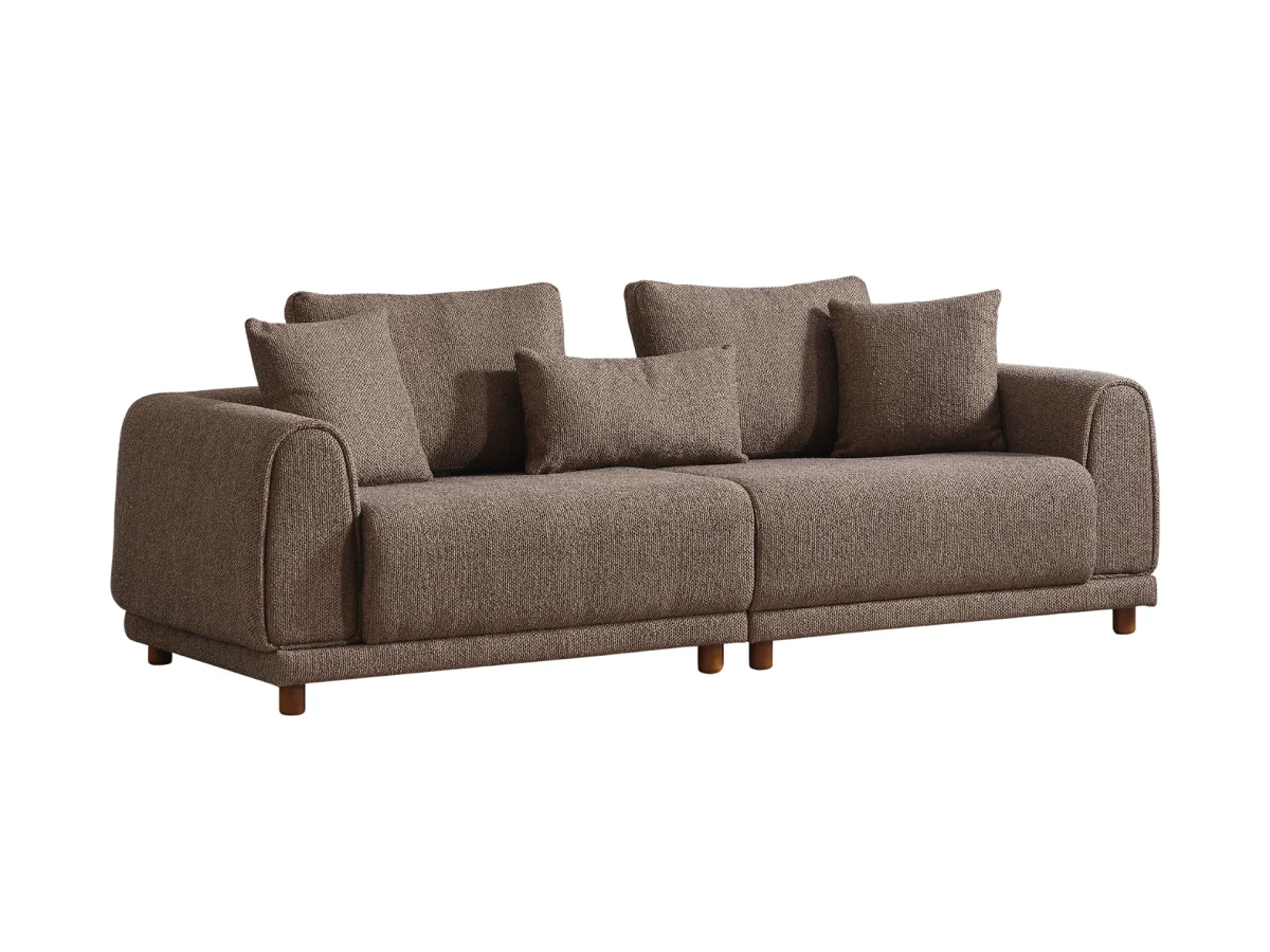 The Elysian Sofa combines minimalist elegance with the comfortable texture of premium fabric. A perfect centerpiece for sophisticated European living rooms.