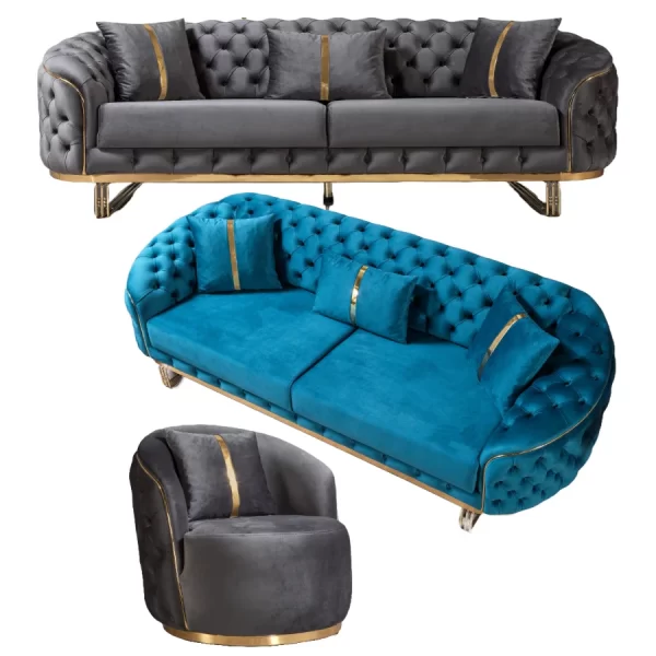 Fiona Sofa Set Tufted Quilted Sofa Style 9