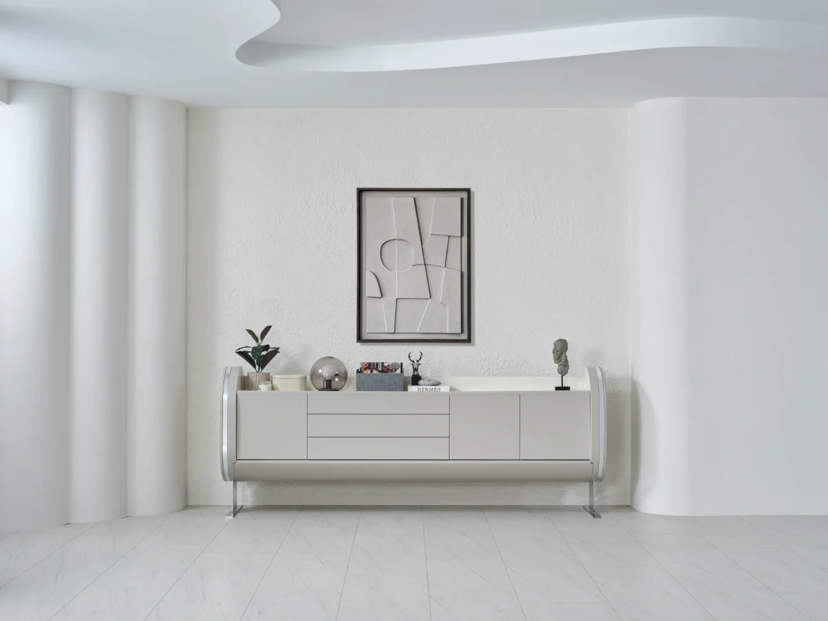 The Freya Office Console is the perfect blend of futuristic design and high-capacity storage. Elevate your executive office with this stylish, streamlined console.