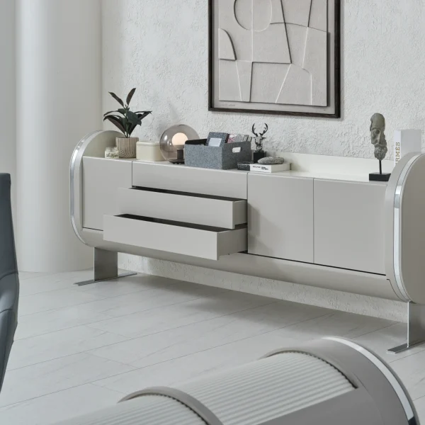 The Freya Office Console is the perfect blend of futuristic design and high-capacity storage. Elevate your executive office with this stylish, streamlined console.