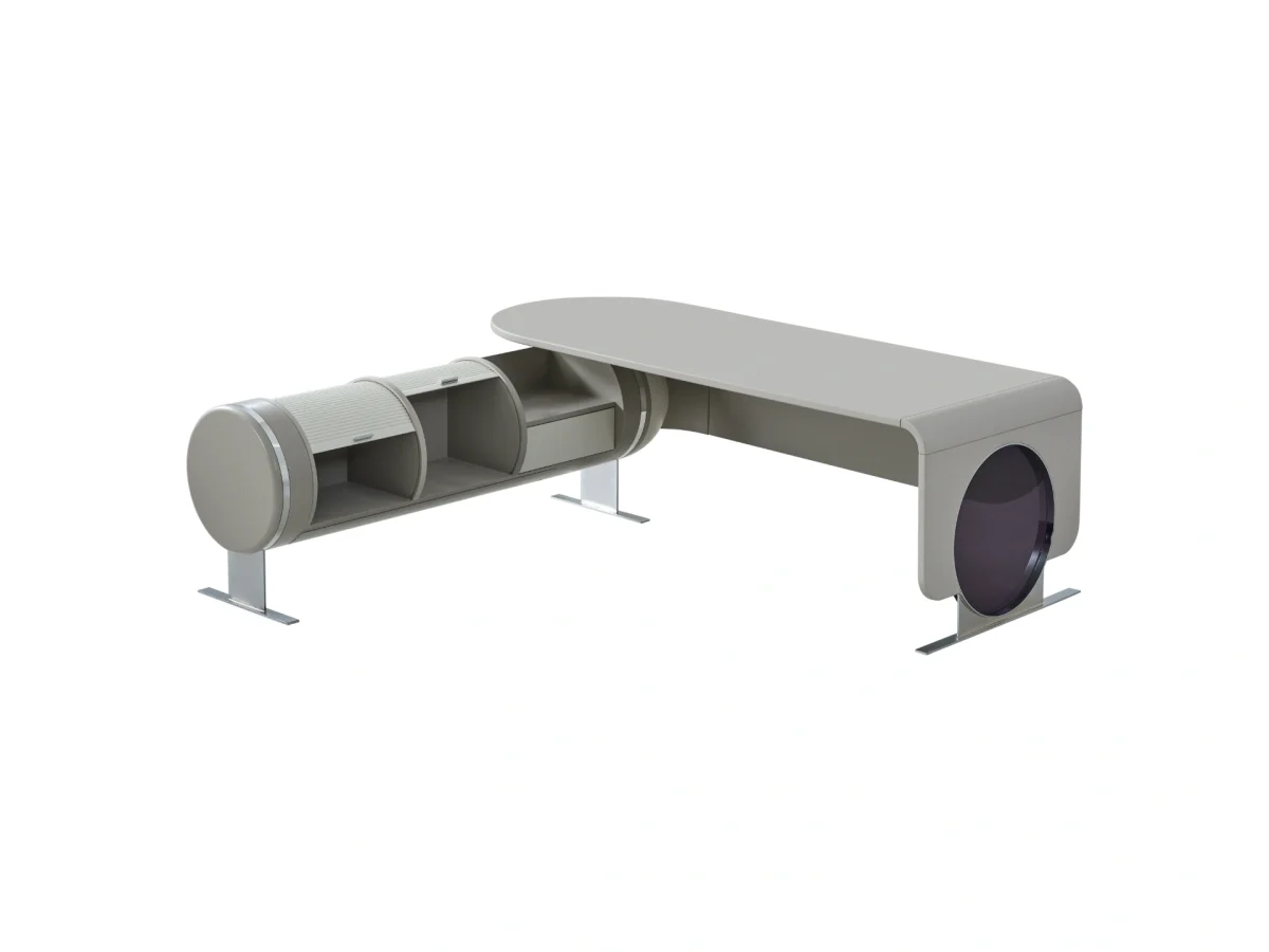 The Freya Office Desk is an architectural masterpiece for your office. With its bold L-shaped silhouette and space-age storage solutions, it redefines executive authority.