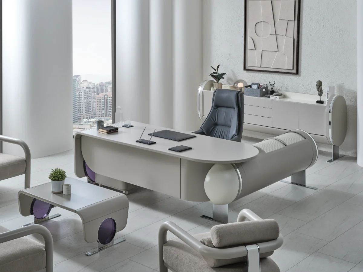 The Freya Office Set combines organic curves with professional elegance. It's a complete, futuristic solution for modern executives who value both avant-garde style and ergonomic comfort.