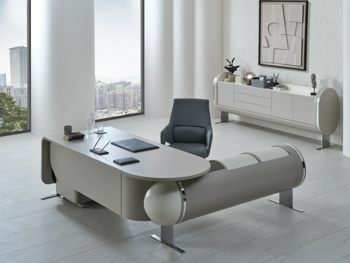 The Freya Office Set combines organic curves with professional elegance. It's a complete, futuristic solution for modern executives who value both avant-garde style and ergonomic comfort.