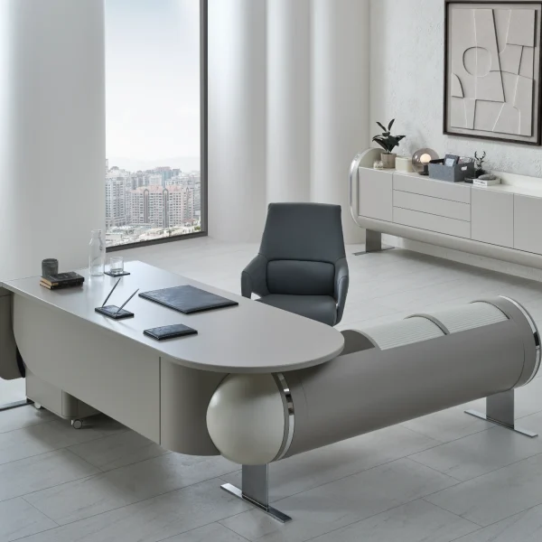 The Freya Office Set combines organic curves with professional elegance. It's a complete, futuristic solution for modern executives who value both avant-garde style and ergonomic comfort.