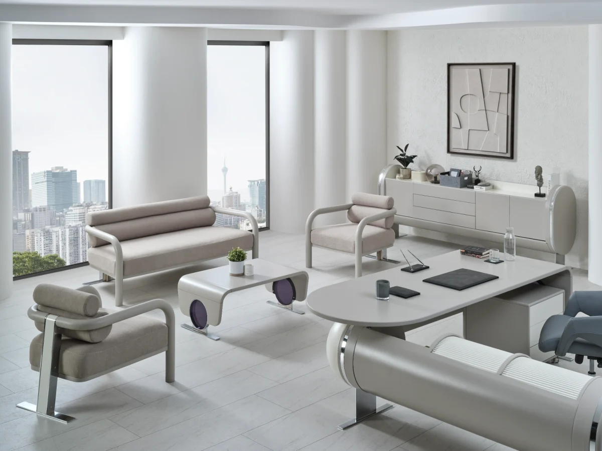 The Freya Office Set combines organic curves with professional elegance. It's a complete, futuristic solution for modern executives who value both avant-garde style and ergonomic comfort.