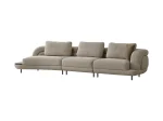 Harmoni Sofa 3-Seater Curve Edition featuring a sophisticated organic silhouette, premium textured bouclé fabric, and a sleek integrated minimalist side table on a low-profile base.