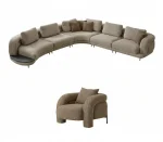 Harmoni Prime Lounge Soft Trio Set featuring a large curved modular sofa in cream, paired with a matching accent chair, modern interior.