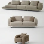 Close-up of the Harmoni Prime Lounge Soft Set featuring its sculptural curved silhouette, premium off-white bouclé upholstery, and seamless modular segments designed for ergonomic luxury.