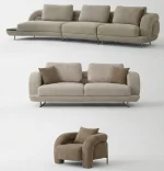 Close-up of the Harmoni Prime Lounge Soft Set featuring its sculptural curved silhouette, premium off-white bouclé upholstery, and seamless modular segments designed for ergonomic luxury.