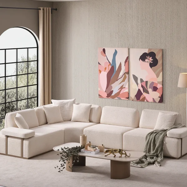 The Inara Corner Sofa Set adds a sophisticated touch to your living space with its timeless fabric and minimalist design. Its modular structure allows it to perfectly fit into any room.