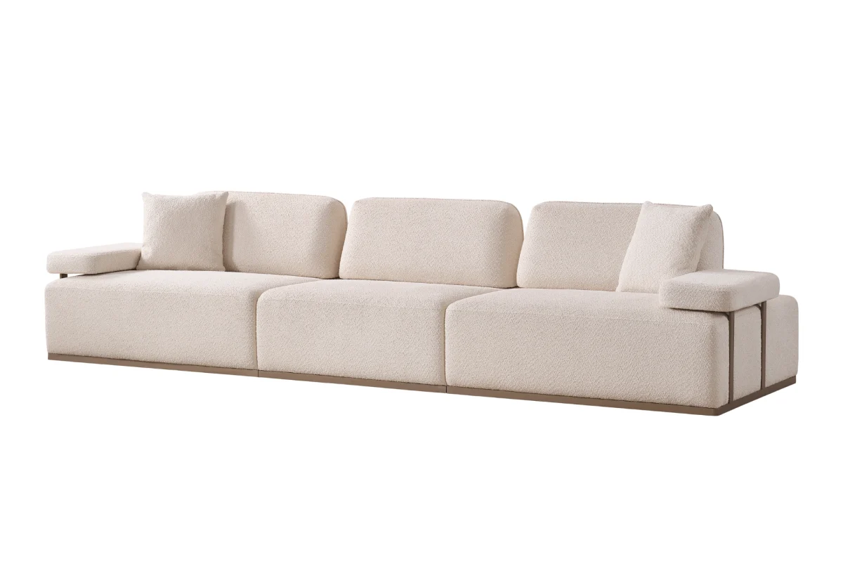 The Inara Corner Sofa adds a sophisticated touch to your living space with its timeless fabric and minimalist design. Its modular structure allows it to perfectly fit into any room.