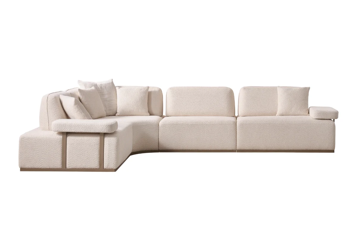 The Inara Corner Sofa adds a sophisticated touch to your living space with its timeless fabric and minimalist design. Its modular structure allows it to perfectly fit into any room.