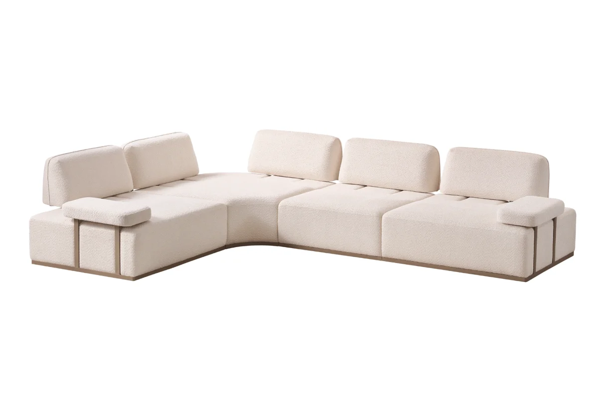 The Inara Corner Sofa adds a sophisticated touch to your living space with its timeless fabric and minimalist design. Its modular structure allows it to perfectly fit into any room.