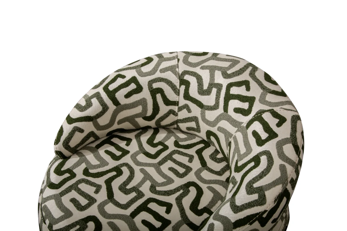 Lara Armchair: Spin in style with our geometric masterpiece. The perfect blend of retro patterns and modern comfort.