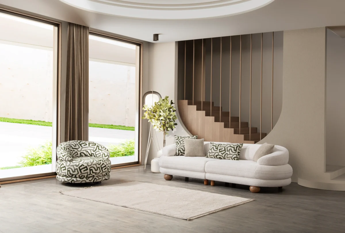 The Lara Sofa Set is more than just a piece of furniture; it's a design statement. Inspired by the fluid shapes of nature, this set eliminates sharp edges, opting instead for organic curves. Upholstered in high-density fabric, this set offers a luxurious experience that appeals to both the touch and the eye.