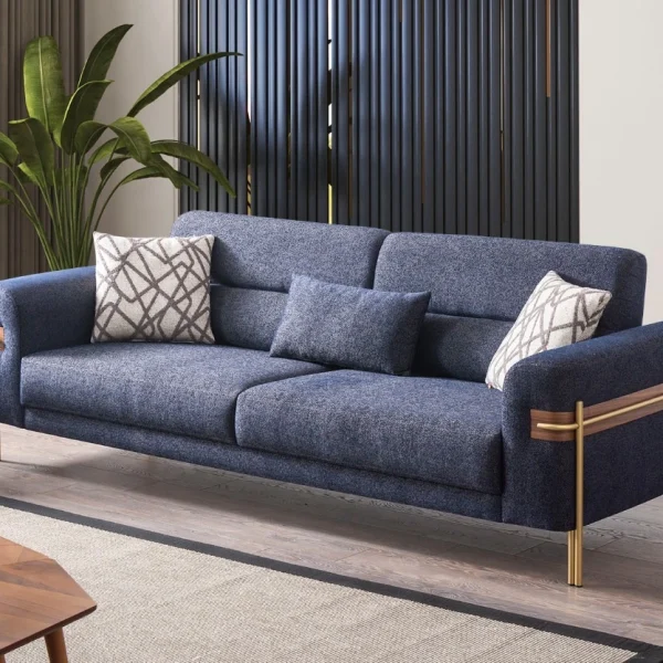 Lina Two Seater Sofa featuring modern armrest accents, subtle metallic legs, and a wide seating surface.