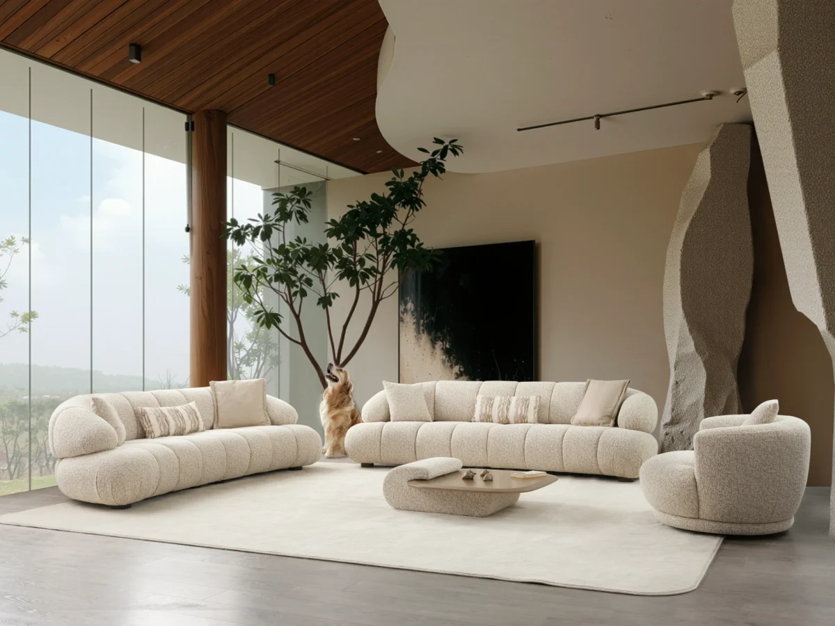 The Loris Corner Sofa Set redefines the modern living space. With its unique texture and fabric, it offers a sophisticated modular solution for contemporary European homes.