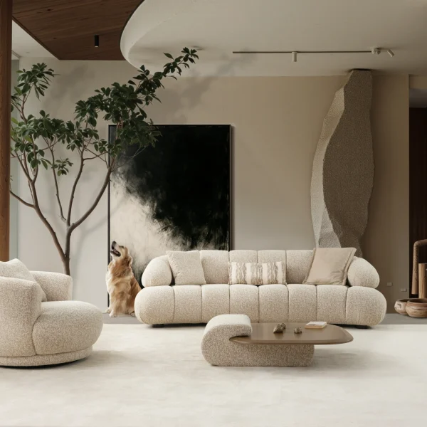 The Loris Corner Sofa Set redefines the modern living space. With its unique texture and fabric, it offers a sophisticated modular solution for contemporary European homes.