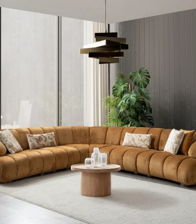 Découvrez la fusion parfaite entre art et confort avec le canapé d'angle Loris. Sa texture remarquable et sa modularité en font une pièce design haut de gamme idéale pour un style de vie moderne.