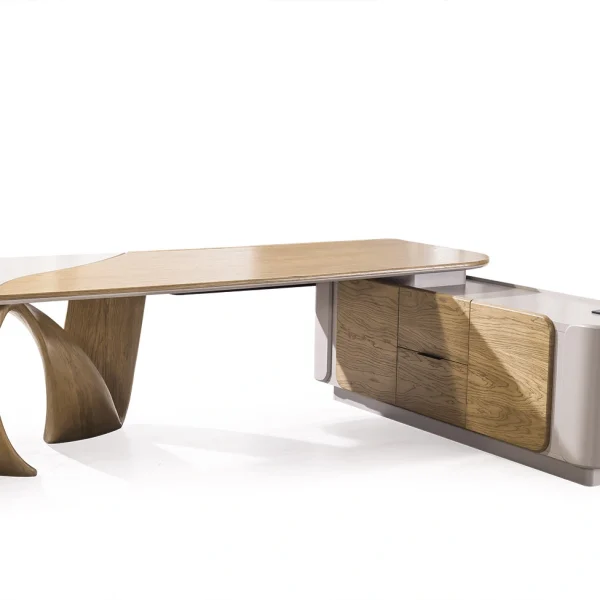 The Lumina Office Desk is where art meets high-performance work. With its signature infinity loop leg and integrated smart storage, it's the ultimate statement piece for modern leaders.