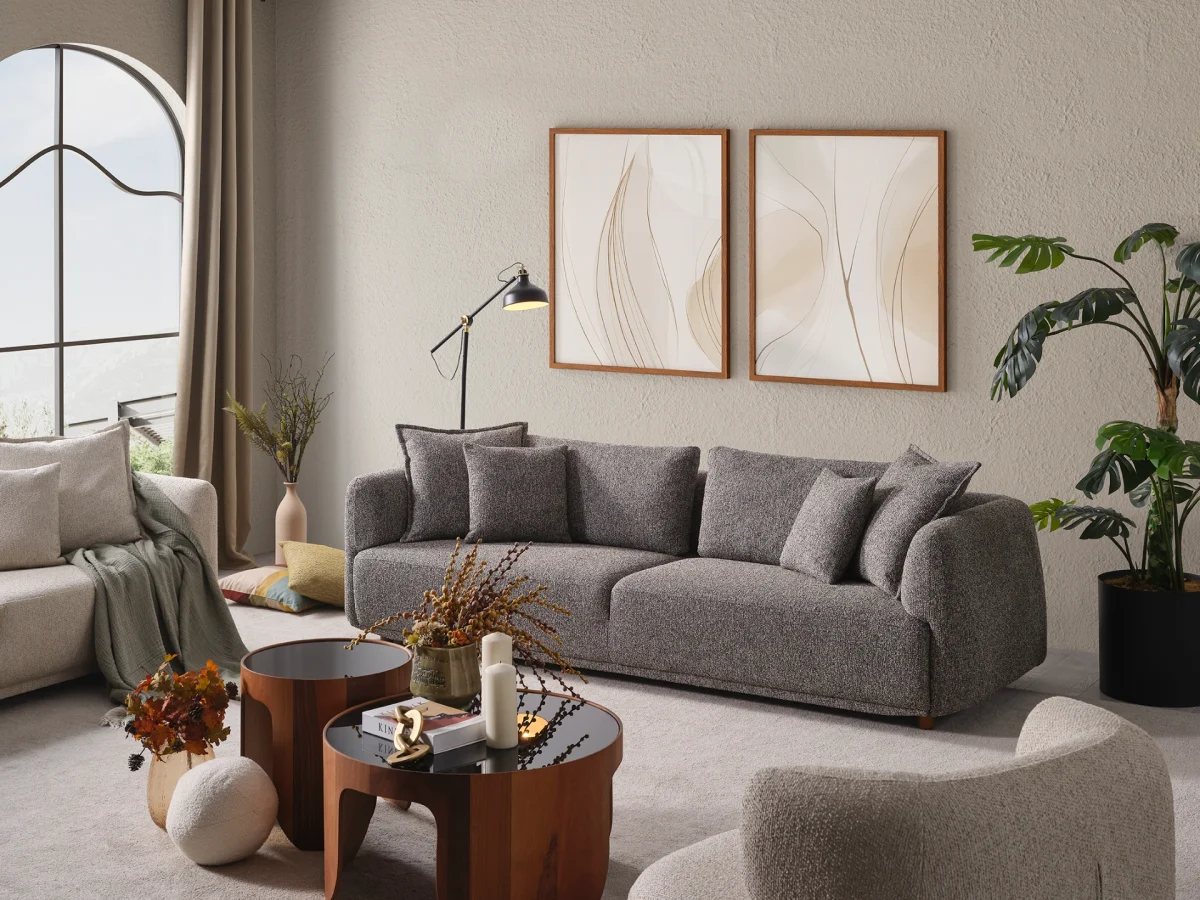 Experience the pinnacle of modern comfort with the Lyra Sofa Set. With its organic curves and highly durable fabric, it's designed for stylish European homes.