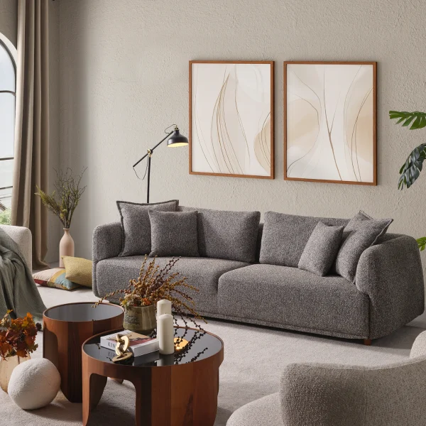 Experience the pinnacle of modern comfort with the Lyra Sofa Set. With its organic curves and highly durable fabric, it's designed for stylish European homes.