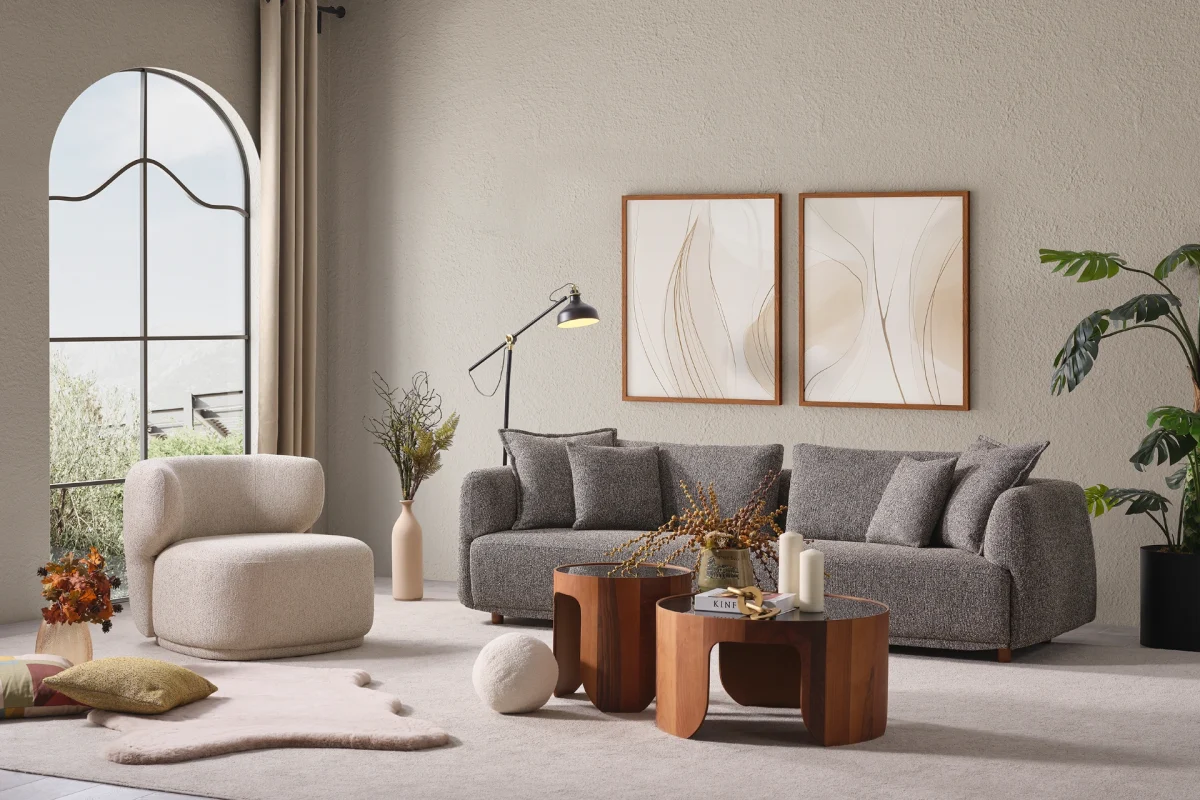Experience the pinnacle of modern comfort with the Lyra Sofa Set. With its organic curves and highly durable fabric, it's designed for stylish European homes.