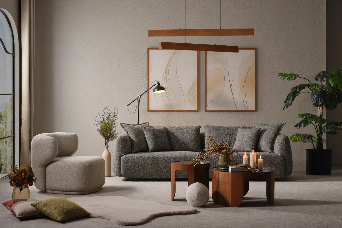 Experience the pinnacle of modern comfort with the Lyra Sofa Set. With its organic curves and highly durable fabric, it's designed for stylish European homes.