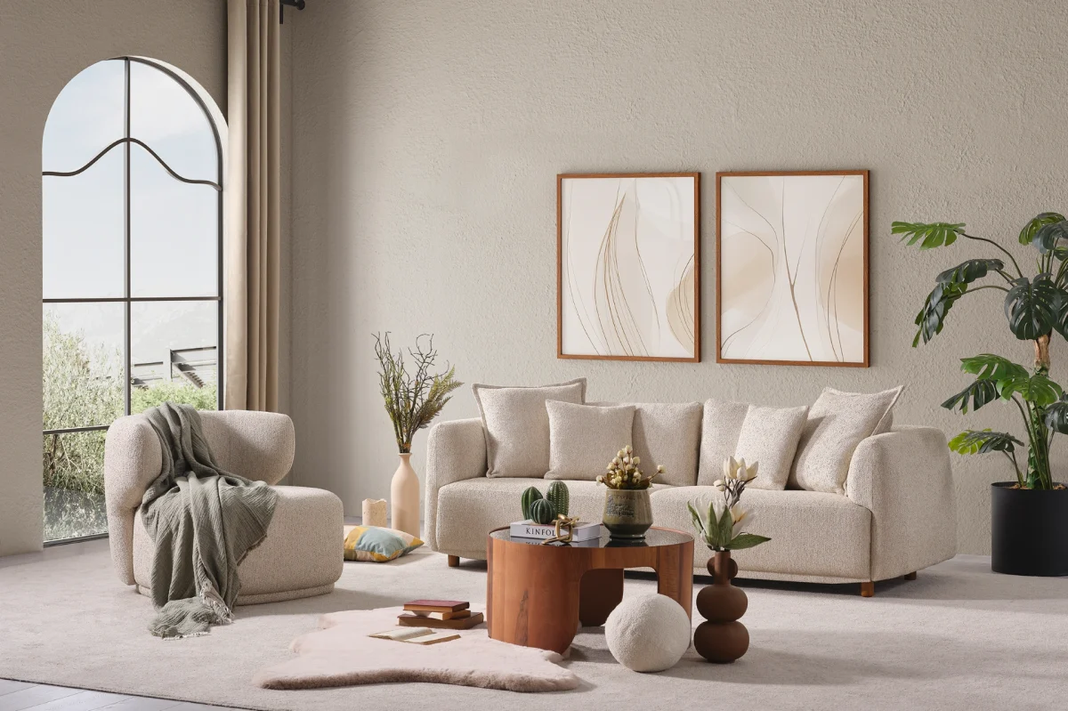 Experience the pinnacle of modern comfort with the Lyra Sofa Set. With its organic curves and highly durable fabric, it's designed for stylish European homes.