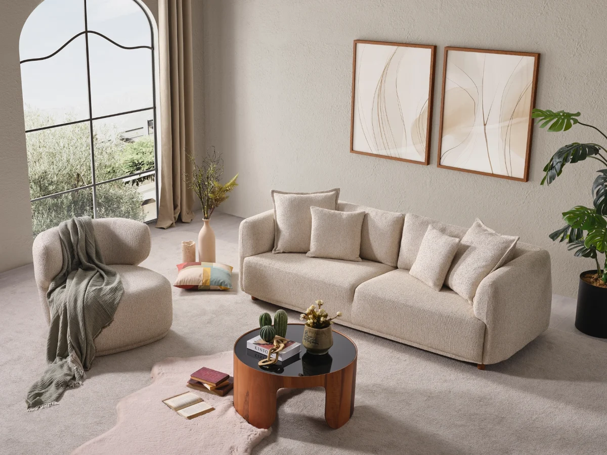 Experience the pinnacle of modern comfort with the Lyra Sofa Set. With its organic curves and highly durable fabric, it's designed for stylish European homes.