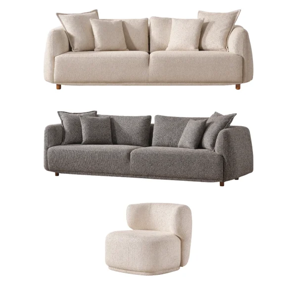 Experience the pinnacle of modern comfort with the Lyra Sofa Set. With its organic curves and highly durable fabric, it's designed for stylish European homes.