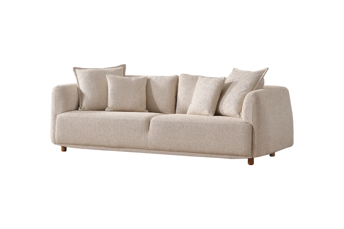 The Lyra Sofa brings "calm luxury" to your home with its premium fabric and soft, cloud-like silhouette. Perfect for modern European living rooms.
