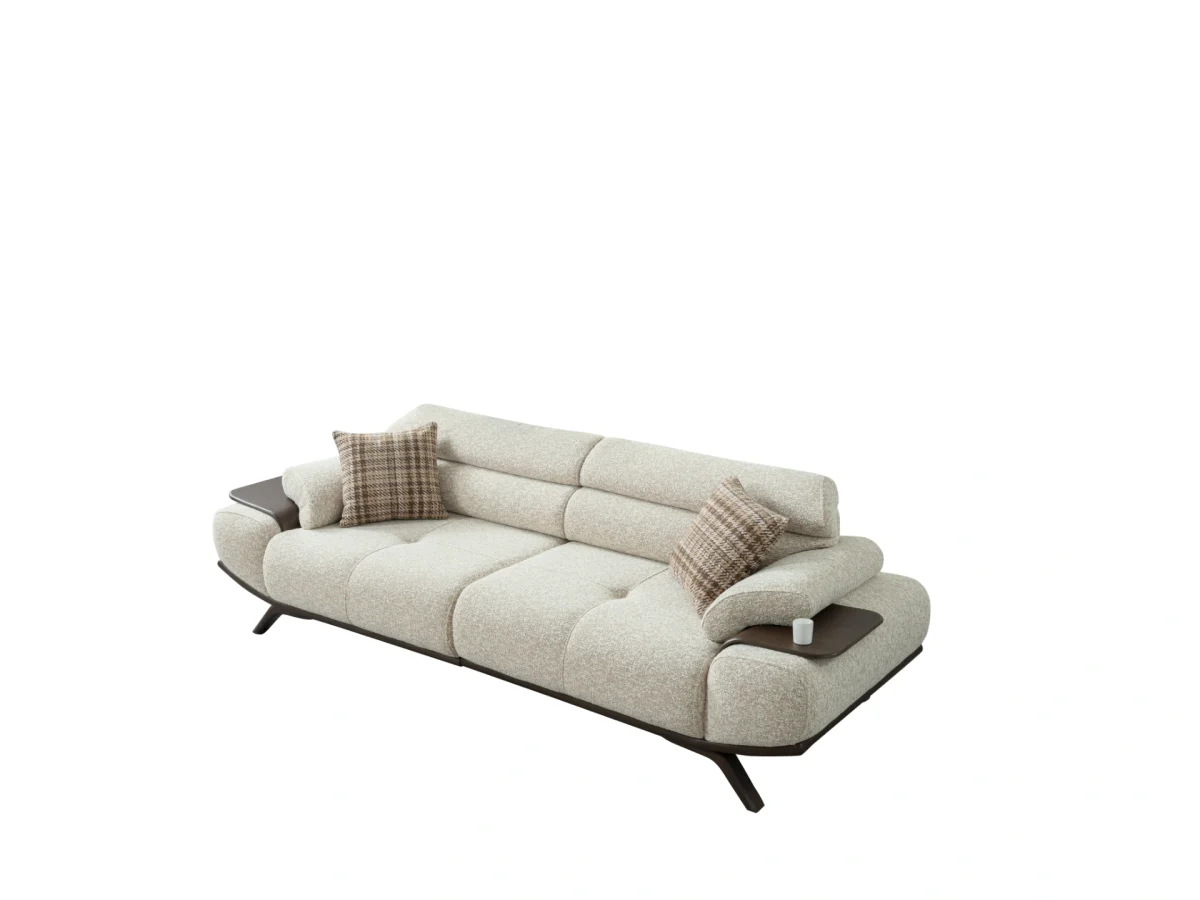 The Maya Sofa combines organic curves with functional luxury. With its fashionable texture and integrated side trays, it's the ultimate statement piece for modern European homes.