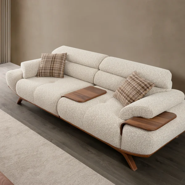 The Maya Sofa combines organic curves with functional luxury. With its fashionable texture and integrated side trays, it's the ultimate statement piece for modern European homes.