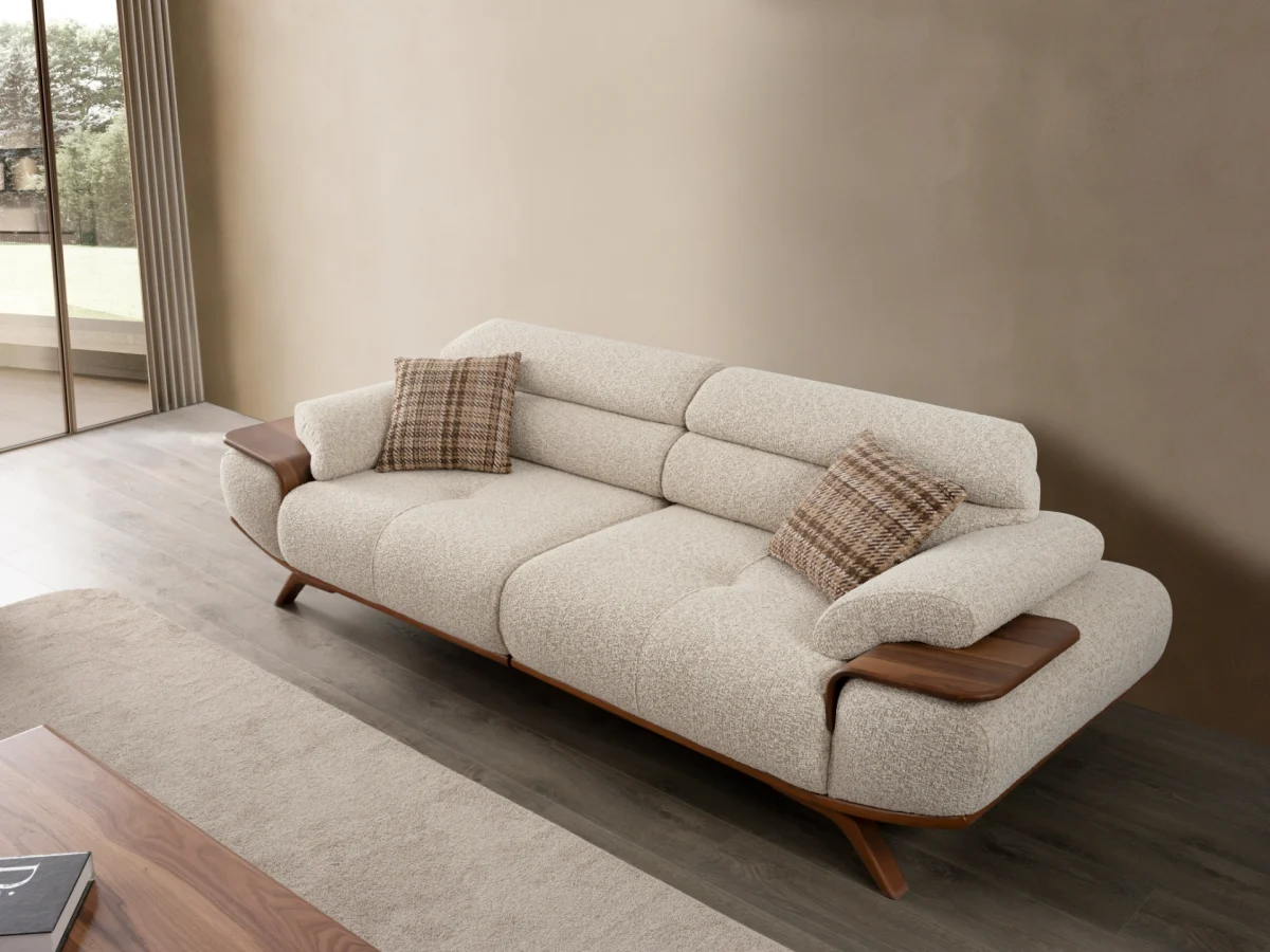 The Maya Sofa combines organic curves with functional luxury. With its fashionable texture and integrated side trays, it's the ultimate statement piece for modern European homes.