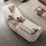 The Milan Sofa is an expression of modern elegance and organic design. This unique sofa is meticulously crafted for contemporary European homes. The rich, tactile fabric adds warmth and a high-end feel to any living space.