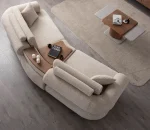 The Milan Sofa is an expression of modern elegance and organic design. This unique sofa is meticulously crafted for contemporary European homes. The rich, tactile fabric adds warmth and a high-end feel to any living space.