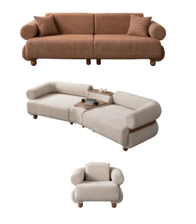 The Milan Sofa Set combines organic curves with elegant fabric textures. This modular masterpiece offers flexible seating arrangements.