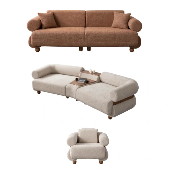 The Milan Sofa Set combines organic curves with elegant fabric textures. This modular masterpiece offers flexible seating arrangements.