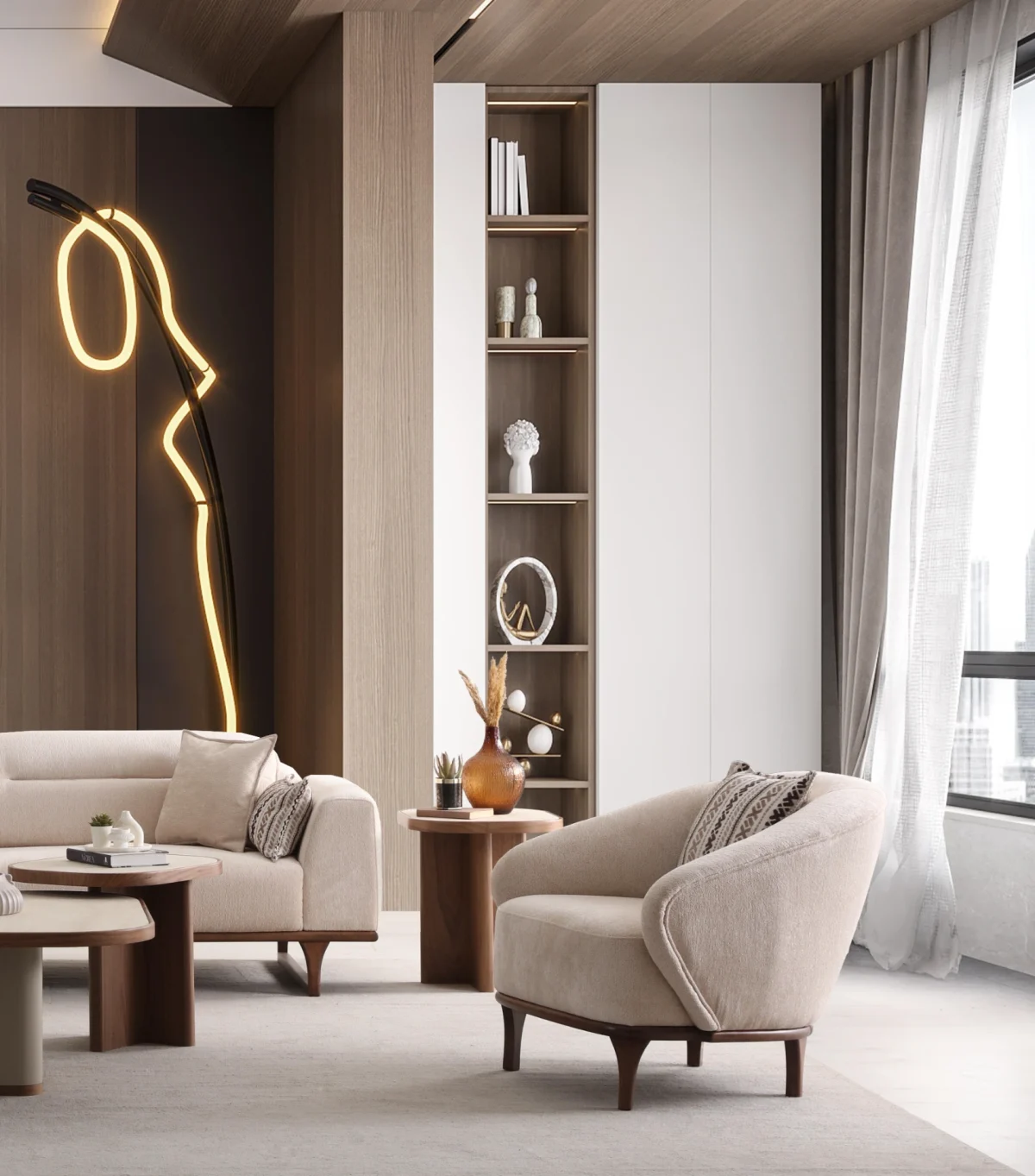 Elevate your living space with the Noa Sofa Set, a masterpiece of contemporary furniture design that balances bold aesthetics with cloud-like comfort.