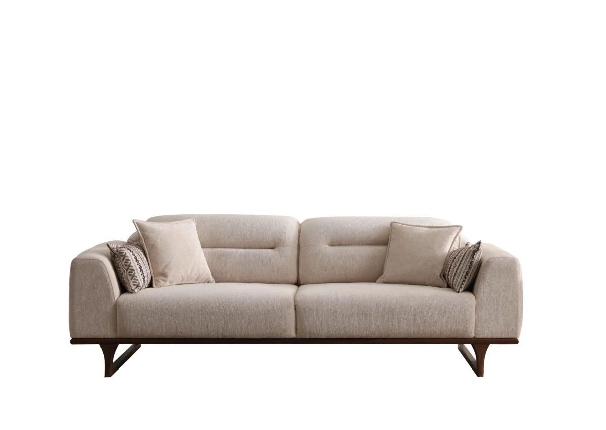 The Noa Sofa is a masterpiece of contemporary Turkish craftsmanship, designed exclusively for distinguished European homes. Its fluid, organic silhouette is upholstered in high-quality fabric that invites you to relax. This sofa is more than just a piece of furniture; it's a style statement that adds an airy, modern feel to any living space.
