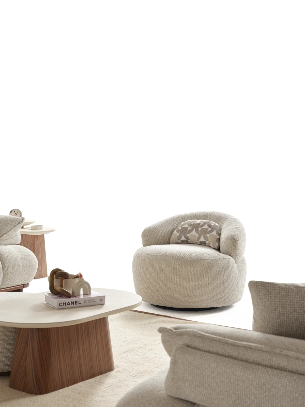 The Nola Armchair is the ultimate design piece for modern interiors. Its soft texture offers the perfect blend of luxury and comfort.