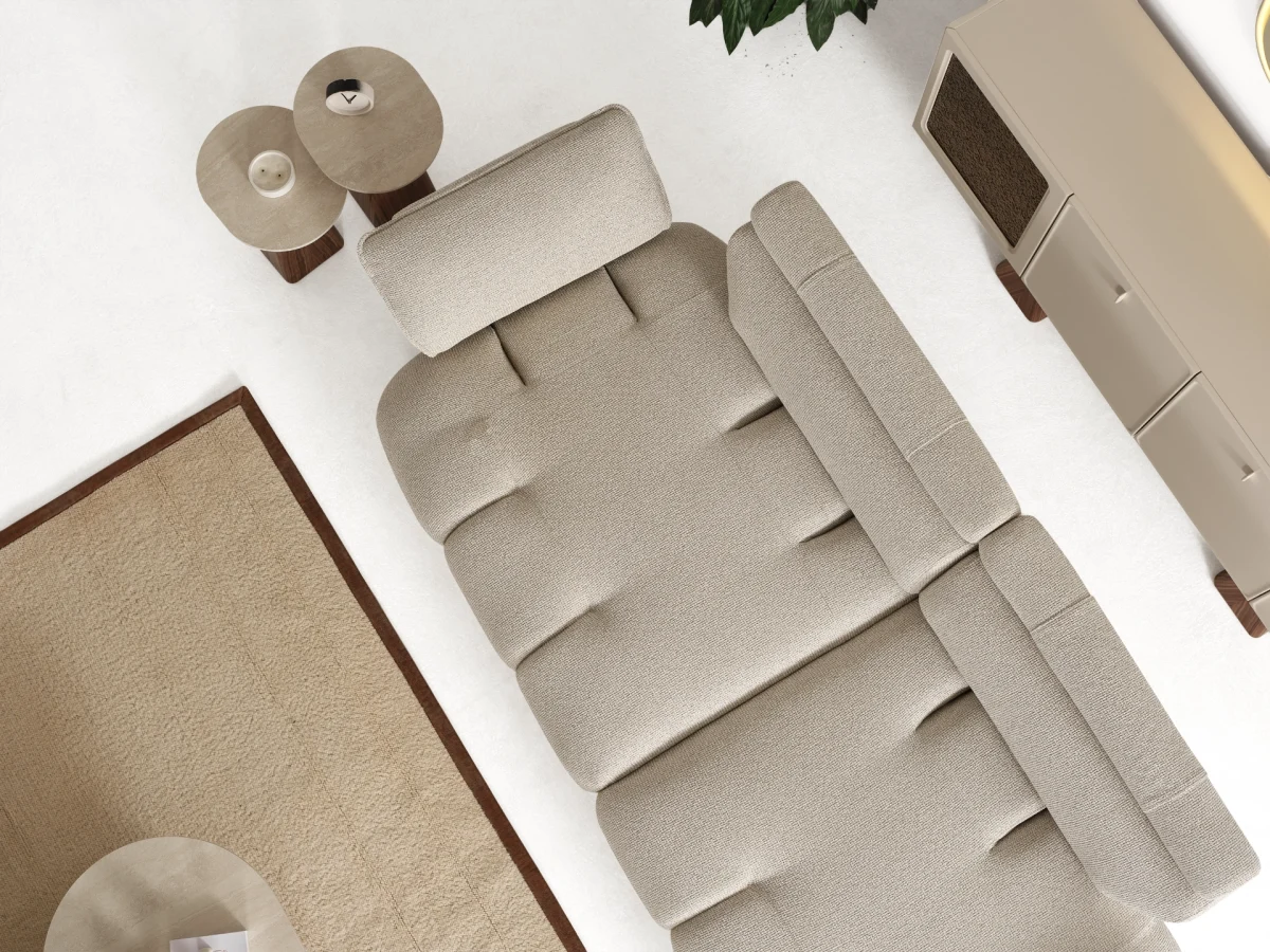 The Nola Sofa adds an architectural touch to your living room with its flowing lines and tactile richness. Experience comfort wrapped in the season's trendiest fabric.