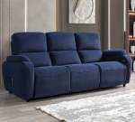 A modern three-seater reclining sofa featuring generous pillow-top backrests, wide padded armrests, and smooth plush upholstery set against a contemporary interior wall.