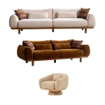 The Thalia Sofa Set redefines modern elegance with its fluid, organic silhouette and tactile fabric. A masterpiece of comfort designed for sophisticated homes.