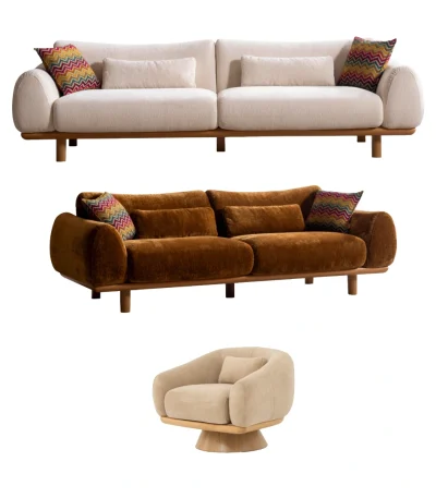 The Thalia Sofa Set redefines modern elegance with its fluid, organic silhouette and tactile fabric. A masterpiece of comfort designed for sophisticated homes.