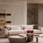 The Thalia Sofa combines organic, rounded lines with the rich texture of premium fabric. A bold piece that brings modern warmth to any living room.