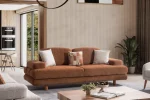 Modern living room featuring the Troyas sofa set in a warm terracotta hue, showcasing soft curves and a textured finish for a cozy, contemporary aesthetic – SofaTurkey.